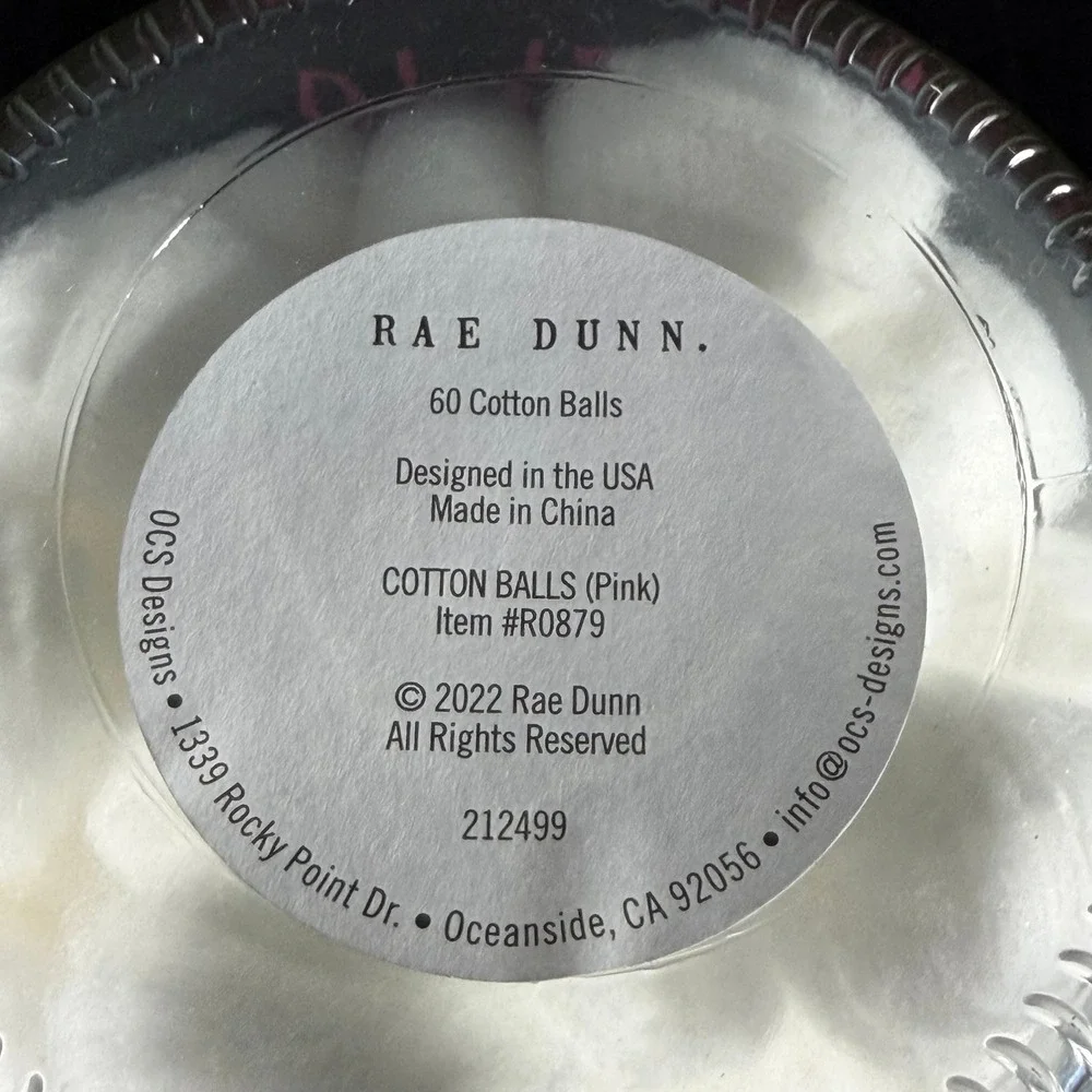 Rae Dunn Cotton Balls Glass Jar Wood Lid Pink Font Bathroom Storage R0879 NEW